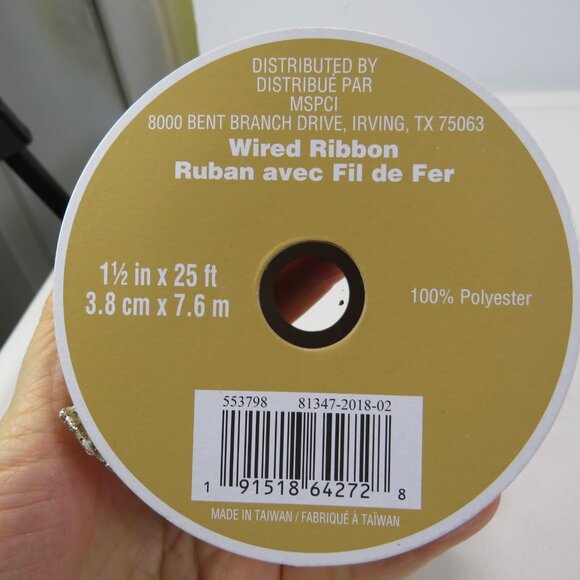 Ivory & Gold Glittered Swirl Wired Ribbon 25 feet NEW - Picture 3 of 4